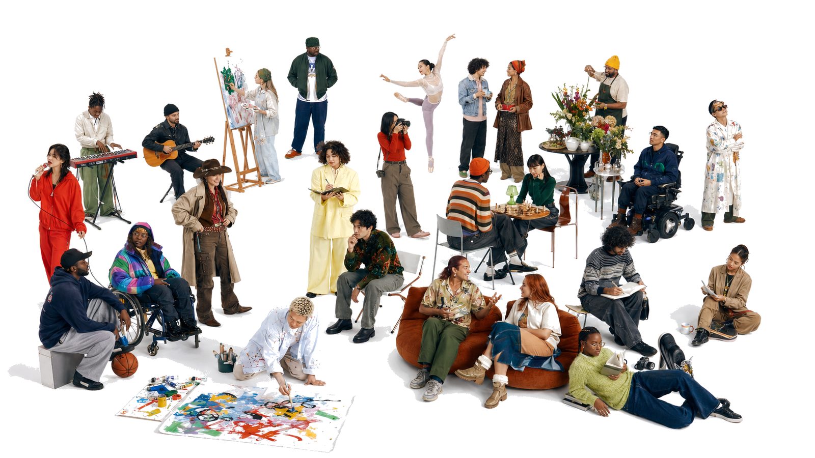 A crowd of creative people in a studio